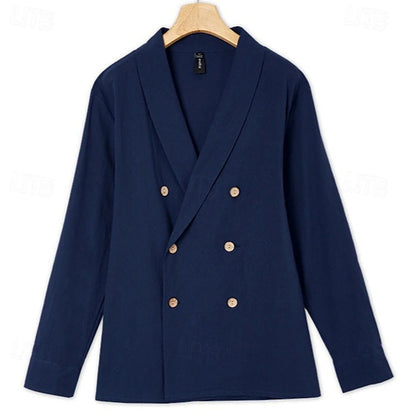 Herren Leinenblazer Modisch Doppelreihig Knöpfe Sommerjacke