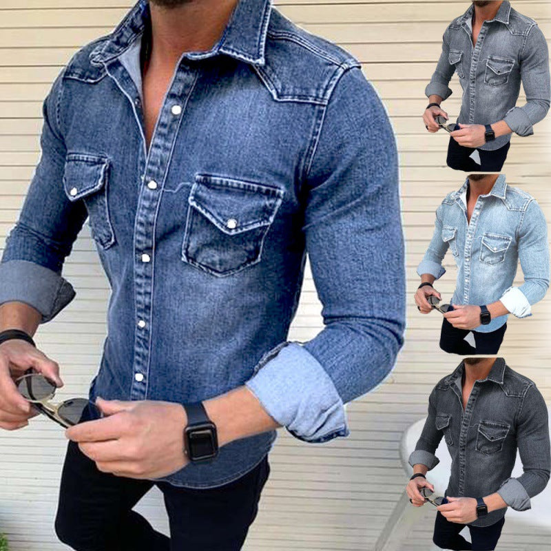 Herren Jeans Hemd Modern Slim Fit mit Brusttasche - BerlinGlamour