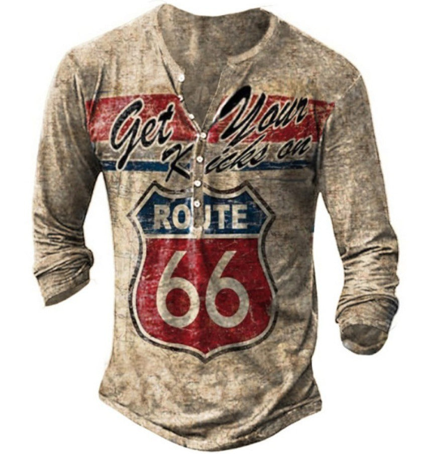 Herren Langarmshirt mit Vintage Route 66 Druck Baumwolle - BerlinGlamour