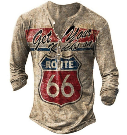 Herren Langarmshirt mit Vintage Route 66 Druck Baumwolle - BerlinGlamour