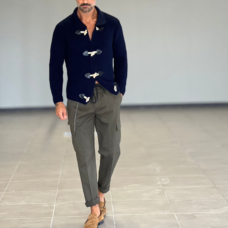 Herren Grobstrick-Jacke Stehkragen mit Taschen Übergröße