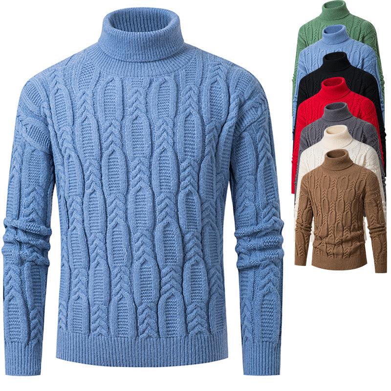 Herren Rollkragenpullover Strukturmuster Hochwertig Schwarz - BerlinGlamour