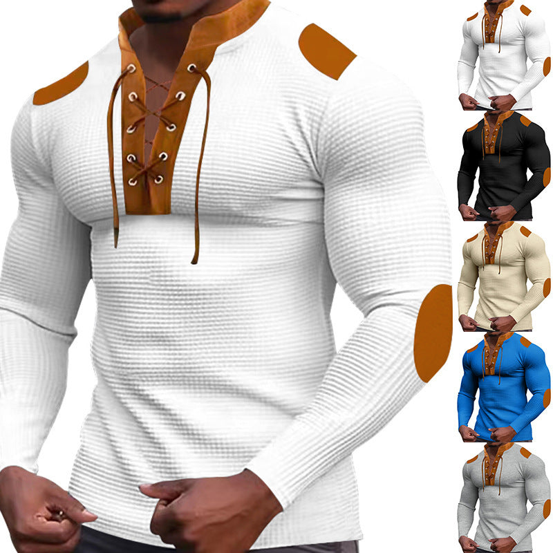 der neue Titel: Herren Langarm-Henley-Shirt mit strukturiertem Gewebe und modischem Schnürdesign - BerlinGlamour
