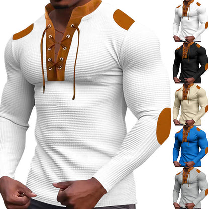 der neue Titel: Herren Langarm-Henley-Shirt mit strukturiertem Gewebe und modischem Schnürdesign - BerlinGlamour