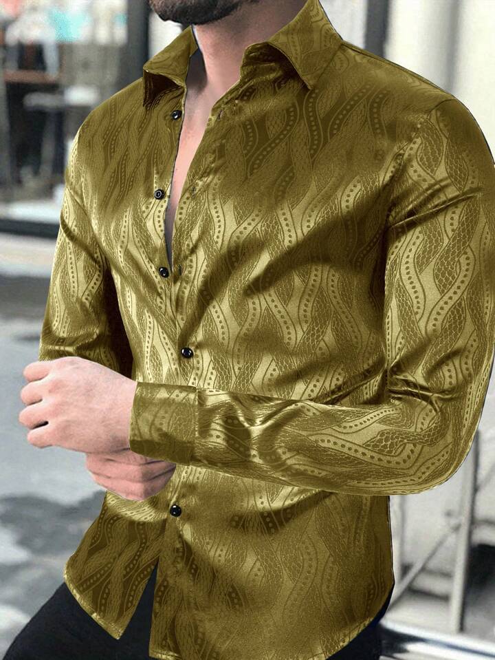 Herren Slim Fit Hemd Wellenmuster Elegant Modern