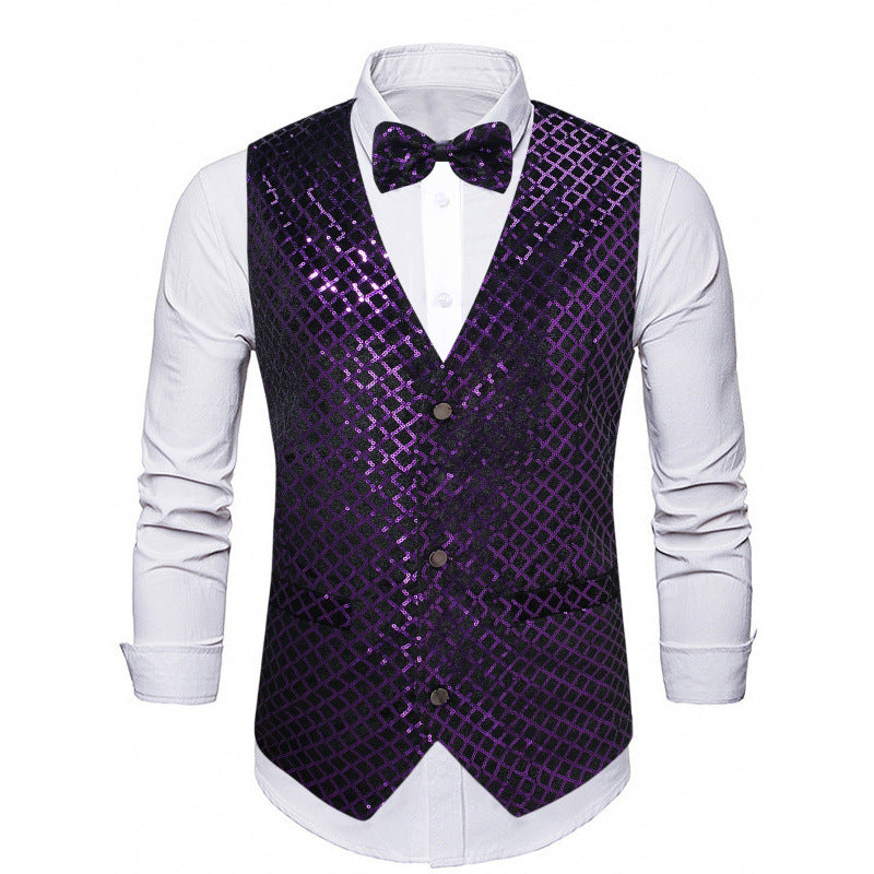 Herren Pailletten Weste Glamour Elegant Party