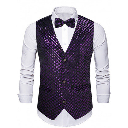 Herren Pailletten Weste Glamour Elegant Party
