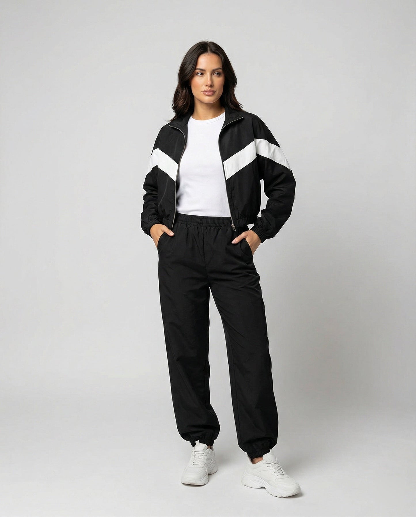 Damen Sportset Langarm Oberteil mit Hoher Kragen - BerlinGlamour