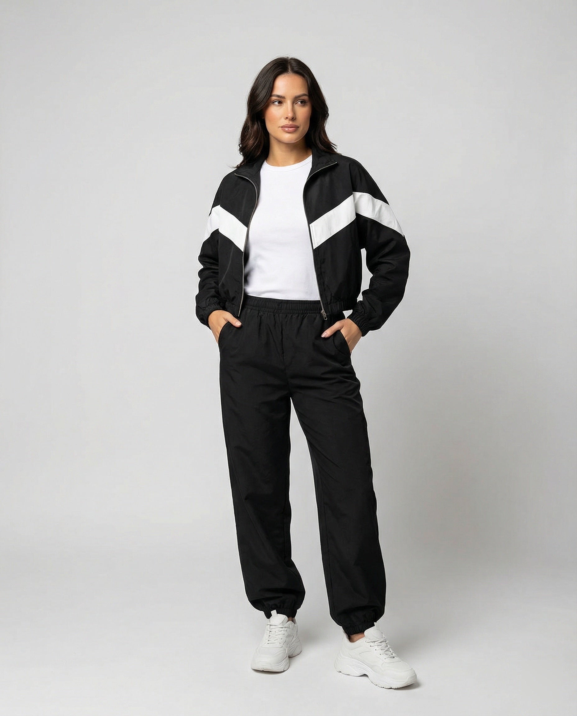 Damen Sportset Langarm Oberteil mit Hoher Kragen - BerlinGlamour