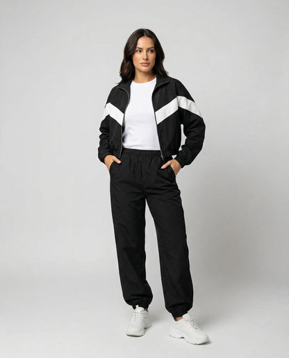 Damen Sportset Langarm Oberteil mit Hoher Kragen - BerlinGlamour