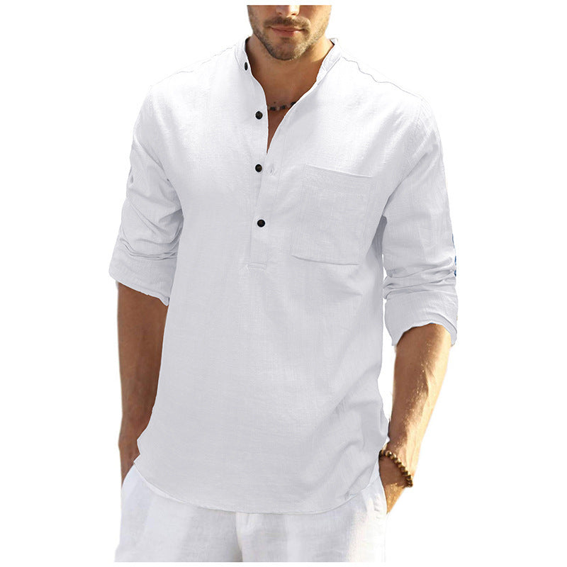 Herren Leinenhemd mit klassischem Henley-Ausschnitt und praktischer Brusttasche BerlinGlamour, ideal für den modernen Online-Shop. - BerlinGlamour