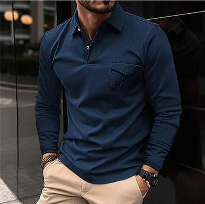 Herren Langarmshirt Lässig mit Brusttasche Modern