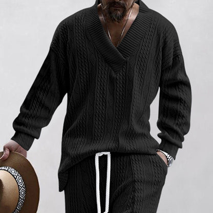 Herren Strickpullover V-Ausschnitt Kabelmuster Lässig