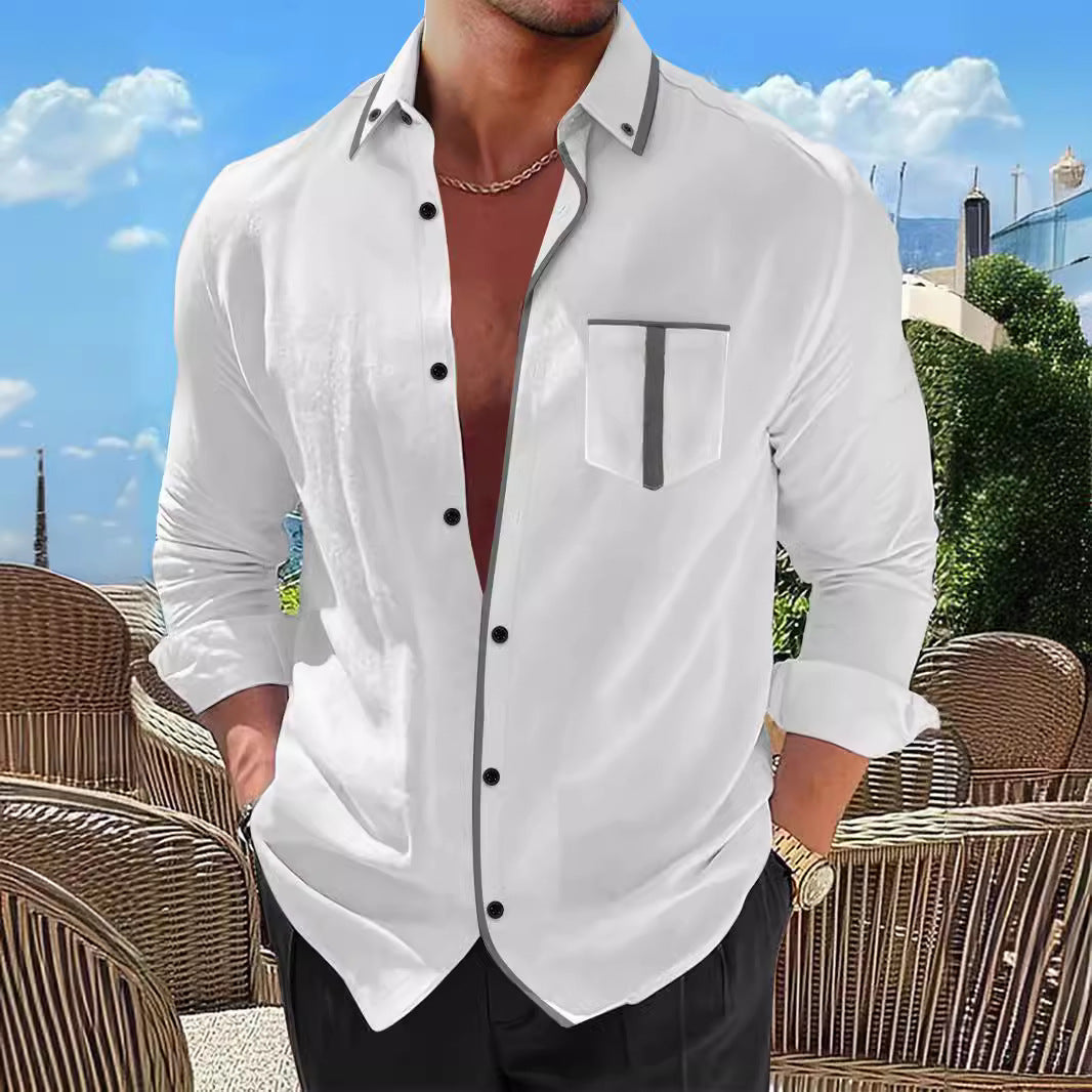 Herren Langarmhemd Modern Kontrast Details Slim Fit - BerlinGlamour