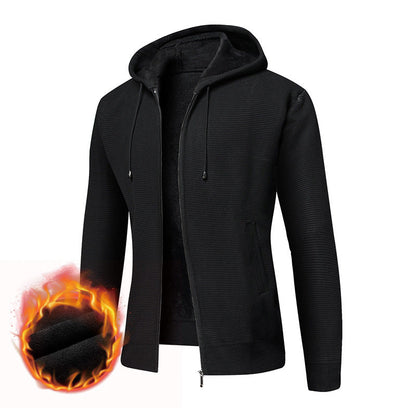 Herren Kapuzenjacke Fleecegefüttert Rippdesign Modern