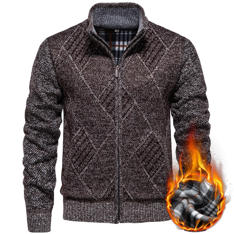 Herren Strickjacke Modern Stehkragen Zopfmuster