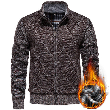 Herren Strickjacke Modern Stehkragen Zopfmuster