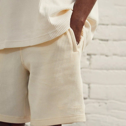 Herren T-Shirt und Shorts Set atmungsaktiv Waffelgewebe Sommer