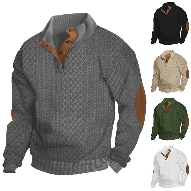 Herren Sweatshirt Strickmuster Leder Details Modern - BerlinGlamour