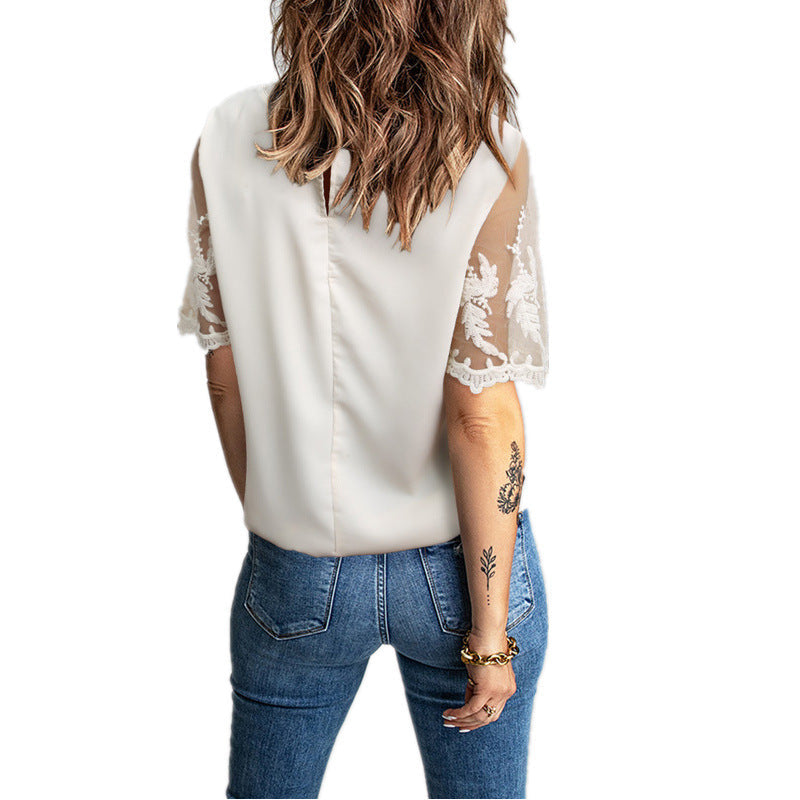Damen T-Shirt Spitze Ärmel Elegantes Oberteil Modern
