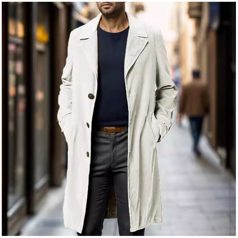 Herren Trenchcoat Elegant Langschwarz Wasserabweisend