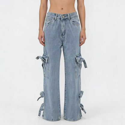 Damen Cargo-Jeans Weite Bein mit Bindebändern