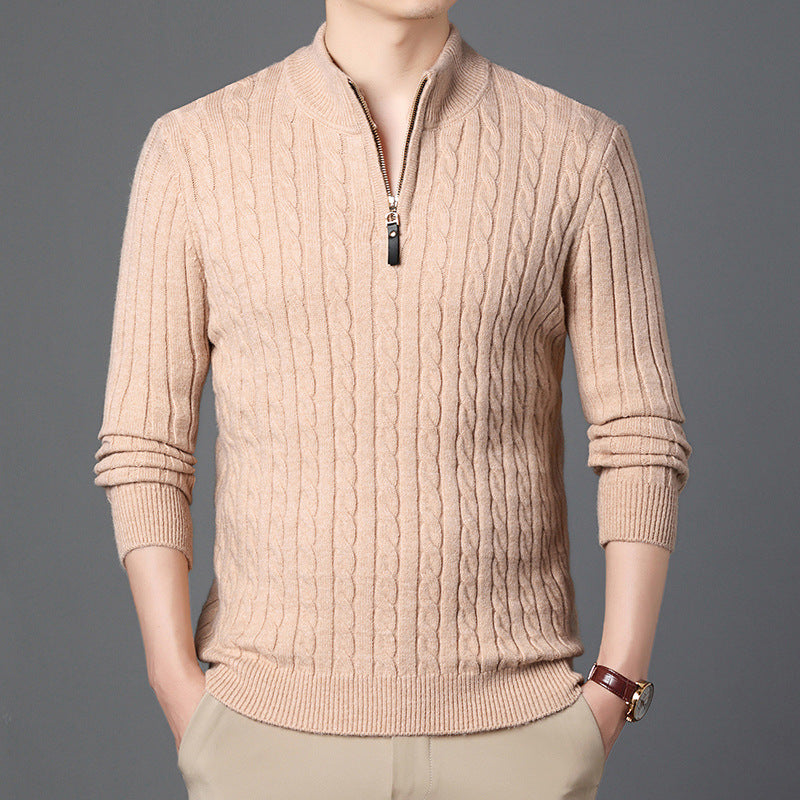 Strickpullover Herren Modern mit Reißverschluss und Struktur Details