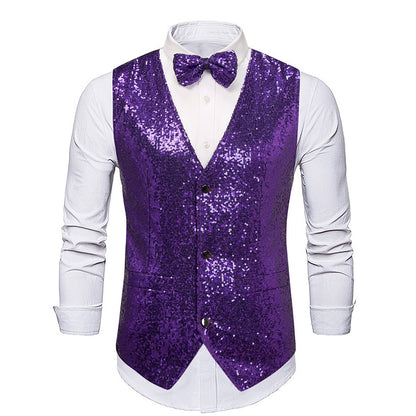 Herren Weste Glitzer Pailletten mit Fliegenbinder Glamour