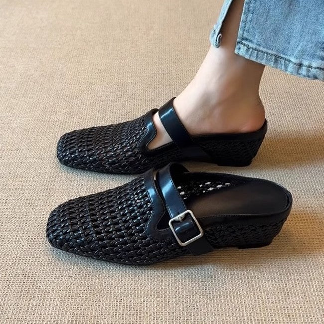 Damen Clogs Geflochten mit verstellbarem Riemen Modern