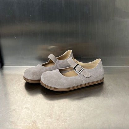 Damen Halbschuhe Weiches Wildleder Komfortabel Mit Riemen