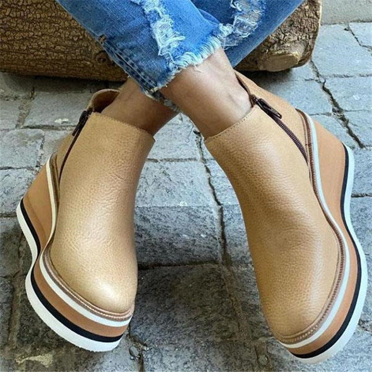 Damen Stiefeletten Wedge Hoch Heel Lederspitze Rutschfest