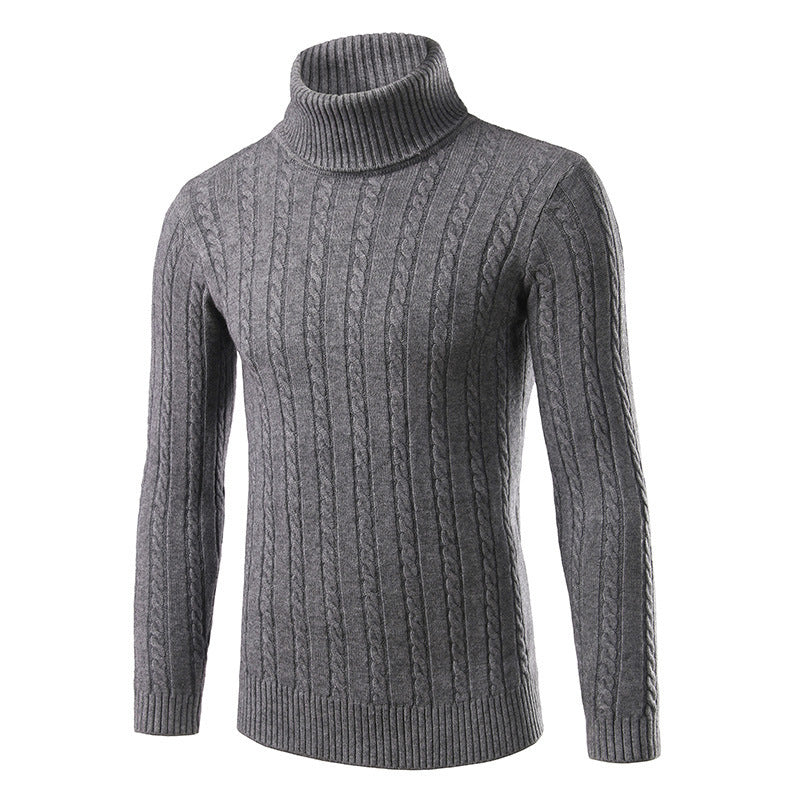 Herren Rollkragenpullover Zopfmuster Eleganz Schwarz