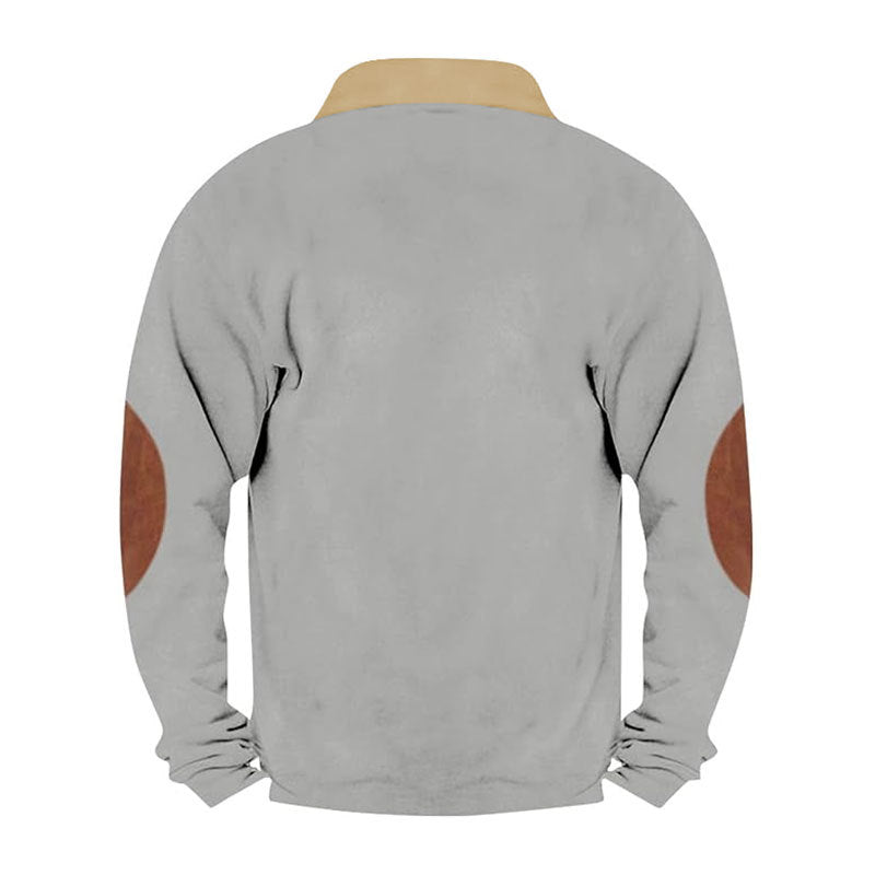Herren Fleecepullover Lederkragen Ellbogenpatches Modern