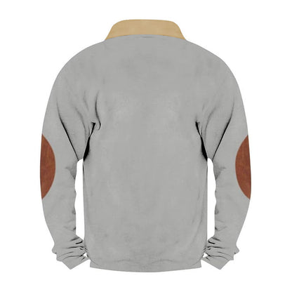 Herren Fleecepullover Lederkragen Ellbogenpatches Modern