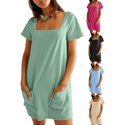 Kurzarmes BerlinGlamour Taschenkleid mit quadratischem Ausschnitt