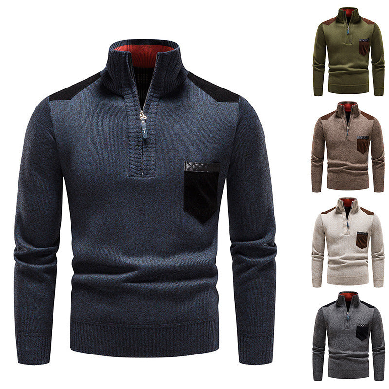 Herren Pullover Stehkragen Reißverschluss Kontrast - BerlinGlamour