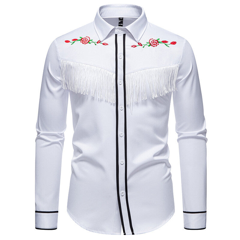 Herren Westernbluse Elegante Fransen Bestickung Cowboy Stil