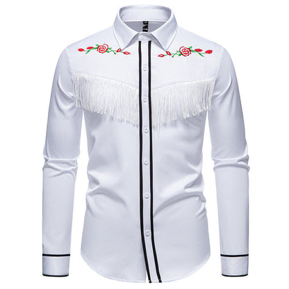Herren Westernbluse Elegante Fransen Bestickung Cowboy Stil