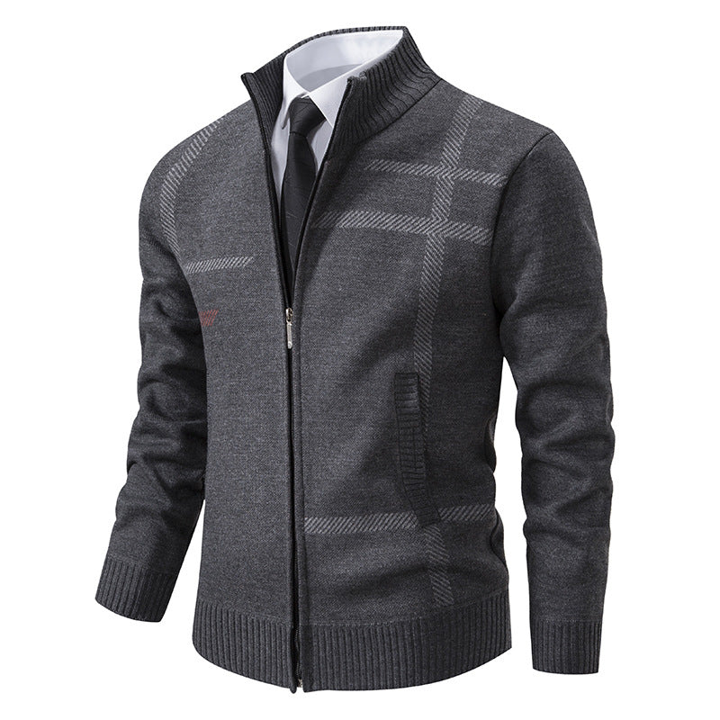 Herren Strickjacke mit Grafik-Print und Hochkragen Modern
