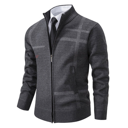 Herren Strickjacke mit Grafik-Print und Hochkragen Modern