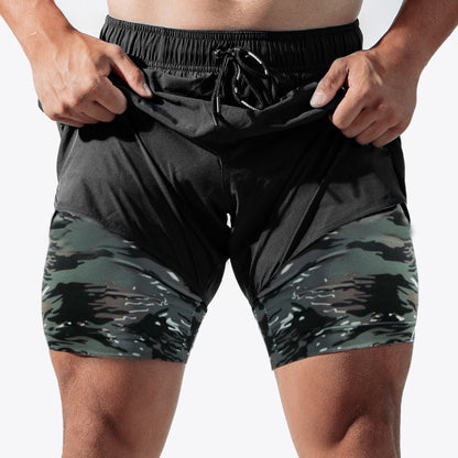 Herren Trainingsshorts atmungsaktiv mit Kompressionsunterhose elastisch