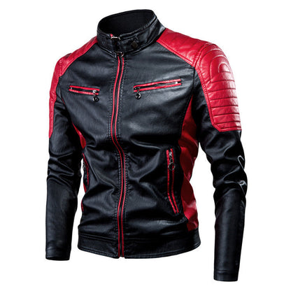 Lederjacke Herren Biker Style Steppdetails Reißverschluss