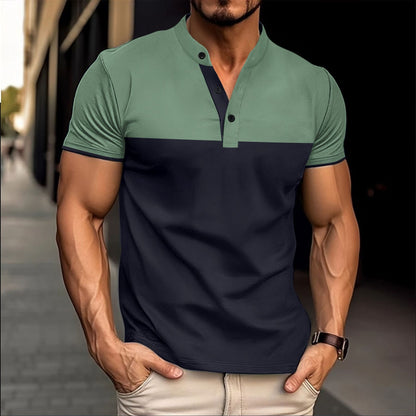 Herren Poloshirt Kurzarm Modern Stehkragen Schwarz