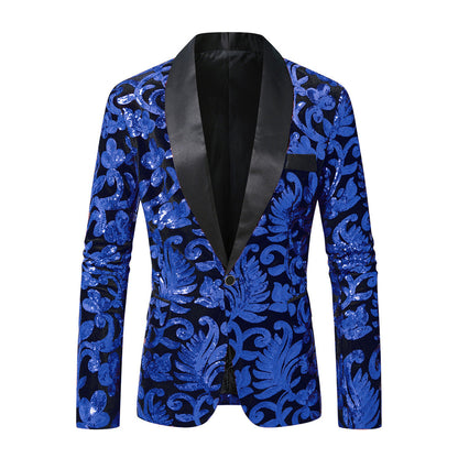 Herren Blazer Pailletten Jacke Floral Glamour