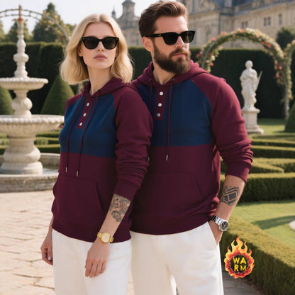 Modischer Herren Hoodie mit Kontrastfarben und Knöpfen