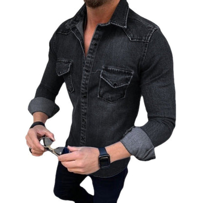 Herren Jeans Hemd Modern Slim Fit mit Brusttasche