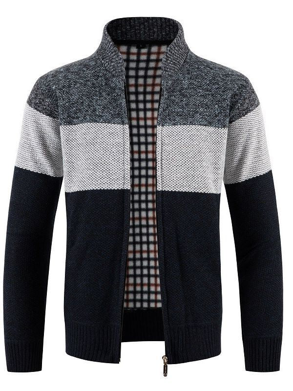 Herren Strickjacke Modern mit Kontraststreifen und Warmem Futter