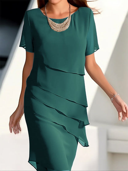 Elegantes Damen Wickelkleid mit Schichten Schwarz