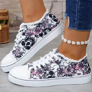 Damen Sneaker Floral Skull Design Weich