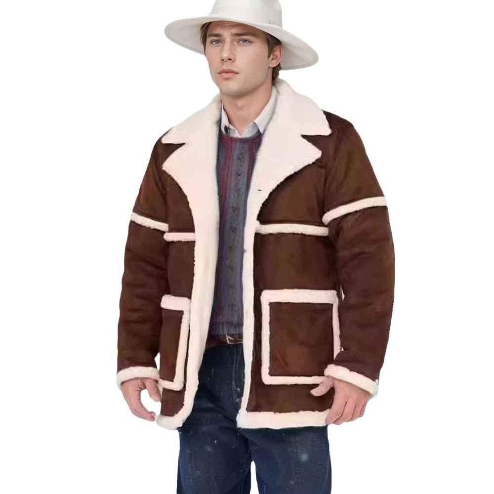 Herren Lammfelljacke Großkragen Praktisch Warm